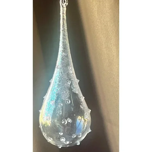 Set Of 2 Iridescent Spun Glass Spire & Glass Teardrop Ornaments Glitter Accents - Picture 10 of 11